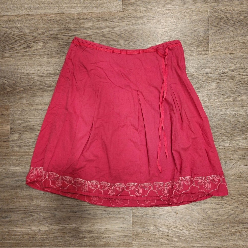 Nine & Company Women's 14 Cotton Midi Skirt Side Zip Embroidered Trim Pink